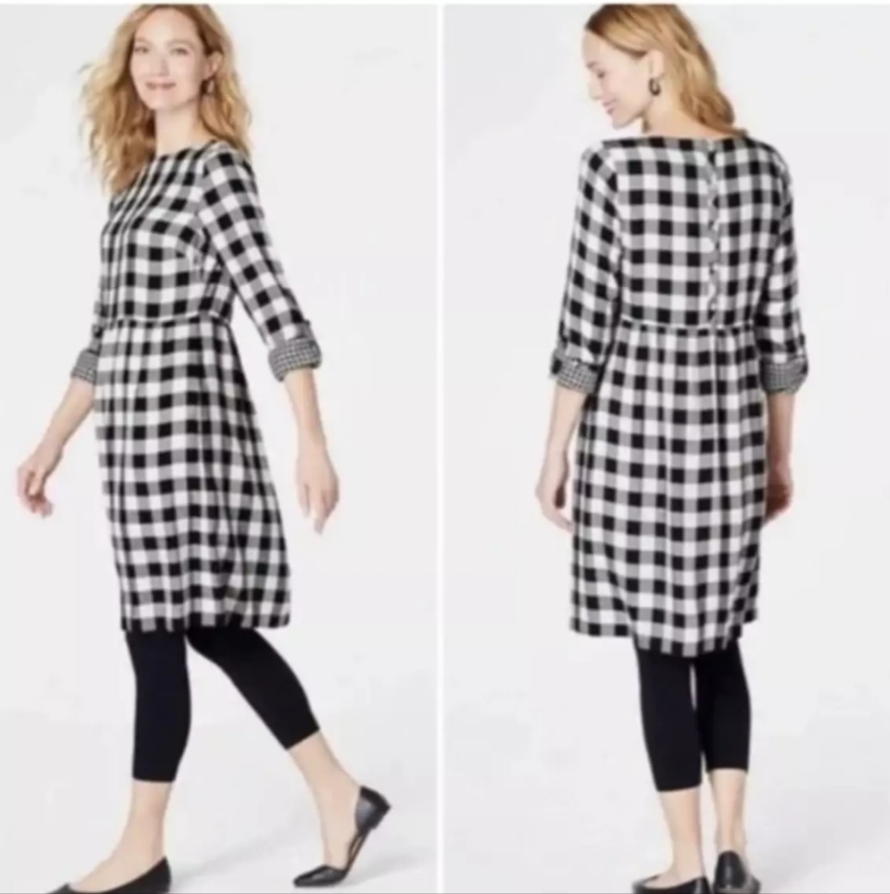 J. Jill Black and White Buffalo Check Midi Dress